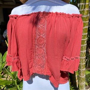 Midnight sky EUC rust colored embroidered front top